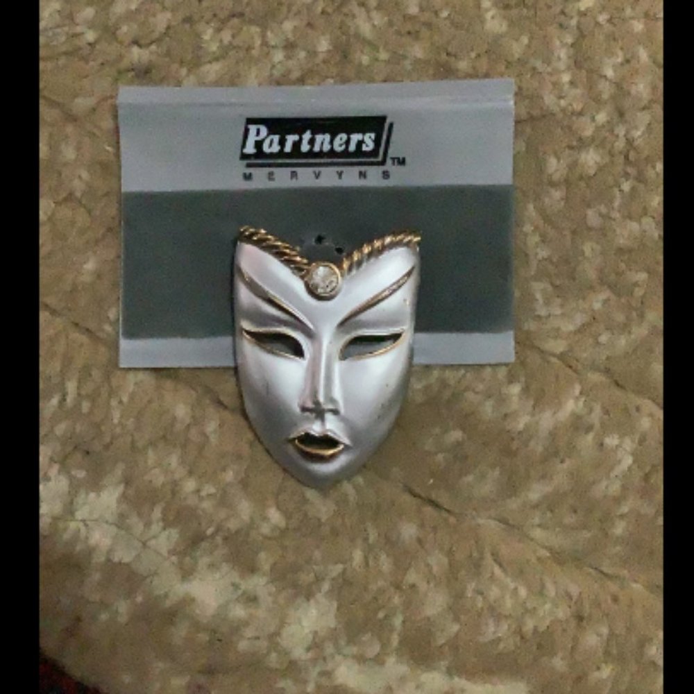 Large Silver and Gold Mask Brooch